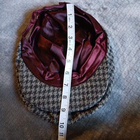 Vintage Gray Houndstooth Beret News Boy Hat, Peaky Blinders Cap Newsboy 50s 60s - Picture 10 of 10